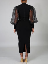 Load image into Gallery viewer, Sheer-Combo Puff-Sleeve Slit Dress