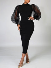 Load image into Gallery viewer, Sheer-Combo Puff-Sleeve Slit Dress