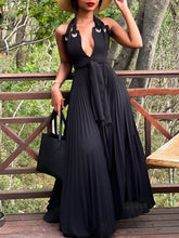 Load image into Gallery viewer, Halter Pleated Maxi Dress