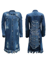 Load image into Gallery viewer, Distressed Fringe Denim Jacket
