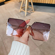 Load image into Gallery viewer, New Fashion Oversize Gradient Sunglasses For Women Vintage Alloy Chain Frame Rivet Square Sun Glasses Female Elegant Shades
