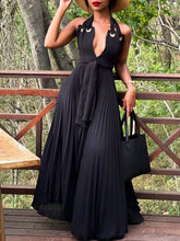 Load image into Gallery viewer, Halter Pleated Maxi Dress
