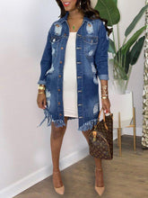 Load image into Gallery viewer, Distressed Fringe Denim Jacket
