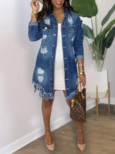 Load image into Gallery viewer, Distressed Fringe Denim Jacket
