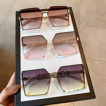 Load image into Gallery viewer, New Fashion Oversize Gradient Sunglasses For Women Vintage Alloy Chain Frame Rivet Square Sun Glasses Female Elegant Shades
