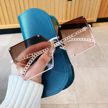 Load image into Gallery viewer, New Fashion Oversize Gradient Sunglasses For Women Vintage Alloy Chain Frame Rivet Square Sun Glasses Female Elegant Shades
