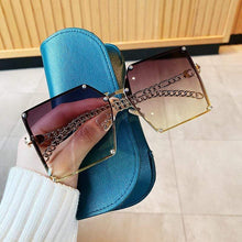 Load image into Gallery viewer, New Fashion Oversize Gradient Sunglasses For Women Vintage Alloy Chain Frame Rivet Square Sun Glasses Female Elegant Shades
